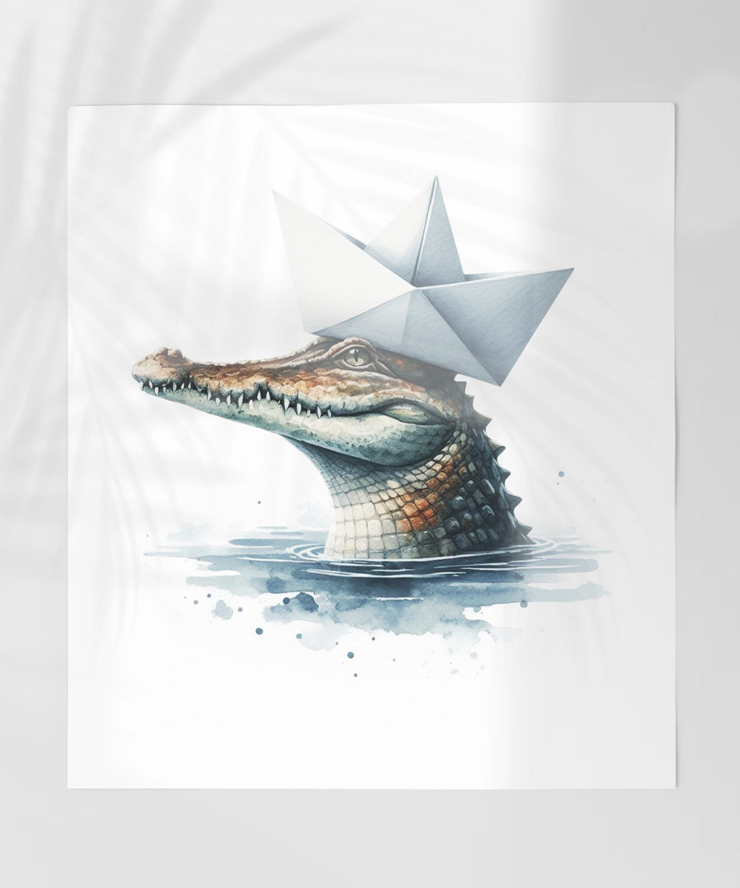 Alligator with Paper Boat Hat Illustration Print