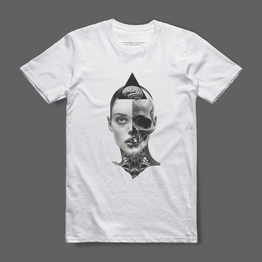 Unique Brain and Skull Half Face Split T-Shirt