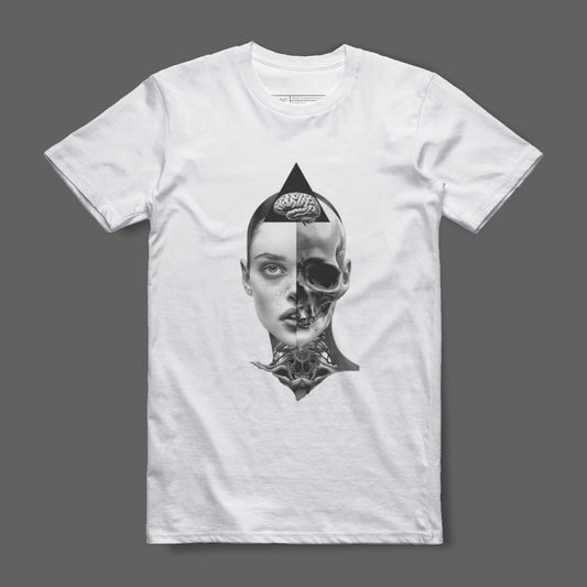Unique Brain and Skull Half Face Split T-Shirt