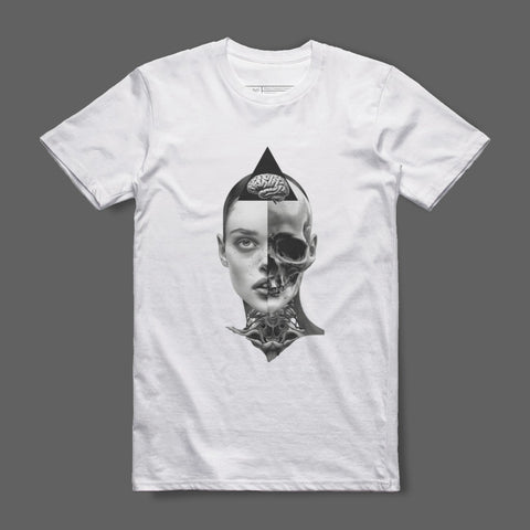 Unique Brain and Skull Half Face Split T-Shirt