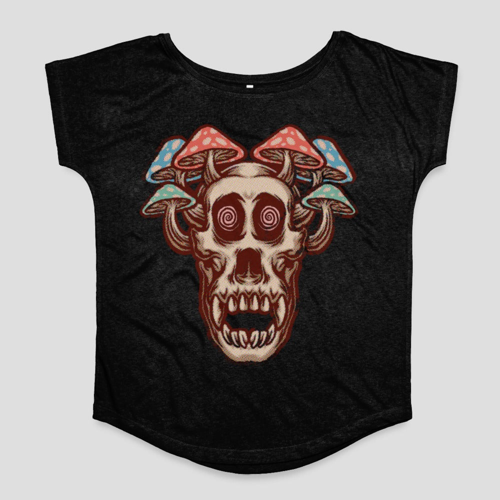 Skull with Colorful Mushrooms Graphic T-Shirt
