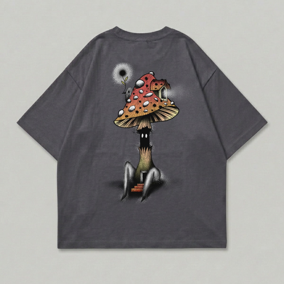 Dark gray mushroom house fantasy creature glowing design product type