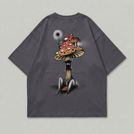 Dark gray mushroom house fantasy creature glowing design product type