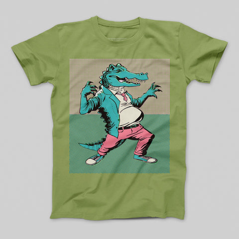 Cool Green T-Shirt with Funky Alligator Graphic Design