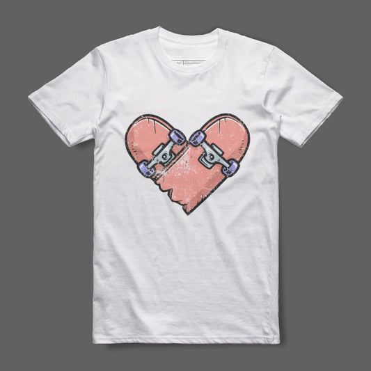 Skateboard Heart Broken Design T-Shirt for Skate Lovers