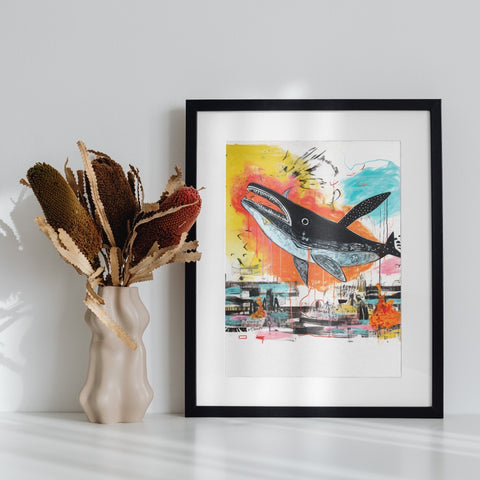 Colorful Abstract Whale Art Framed Wall Decor