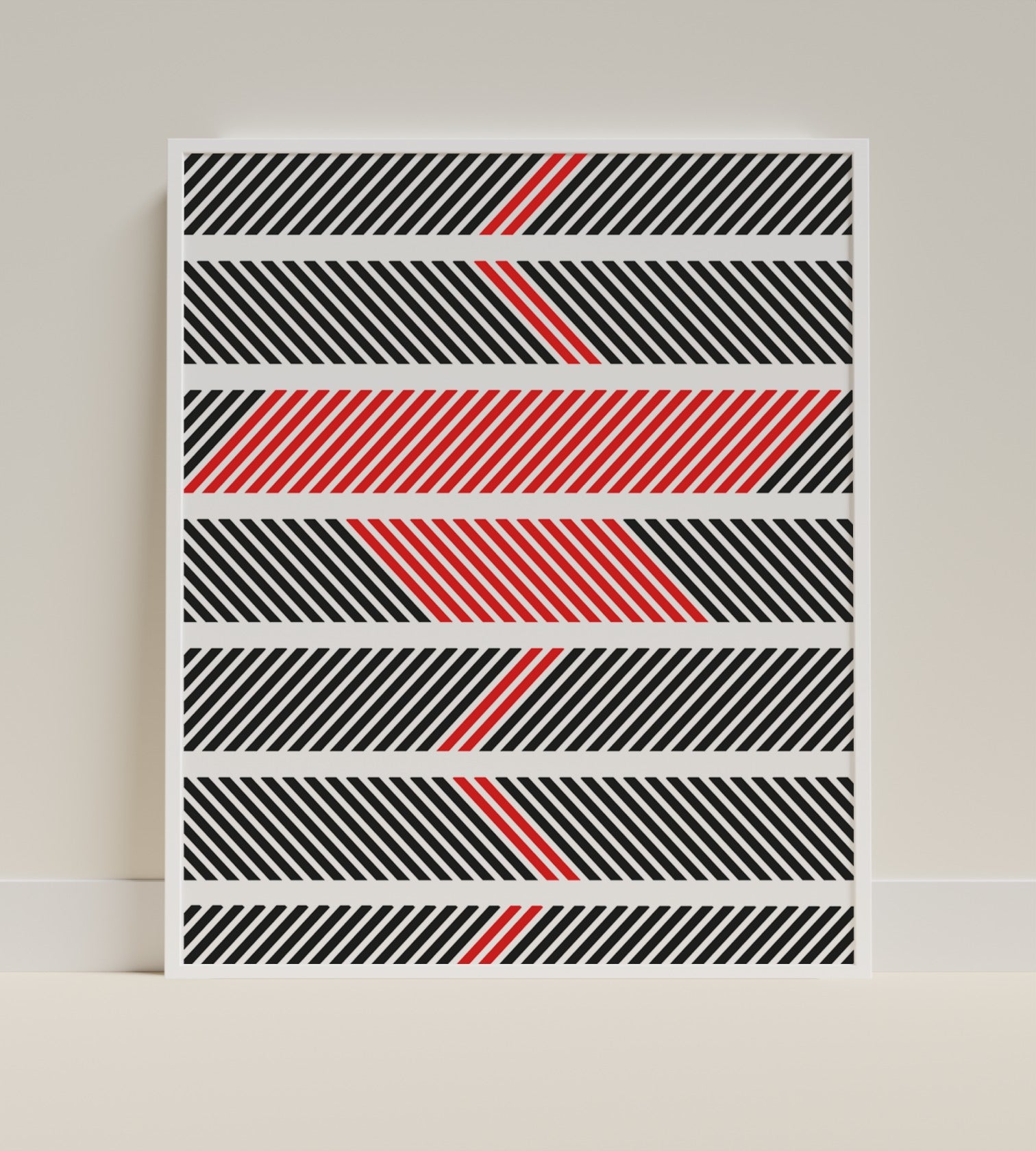 Modern Black and Red Diagonal Line Pattern Art Print