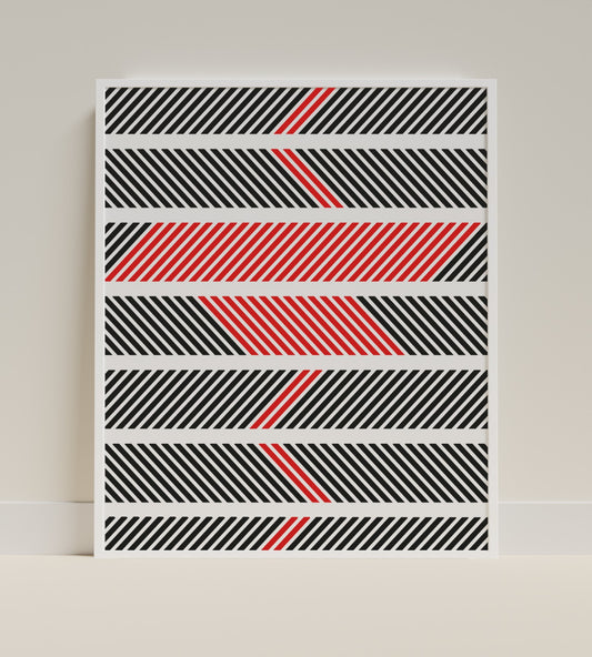 Modern Black and Red Diagonal Line Pattern Art Print