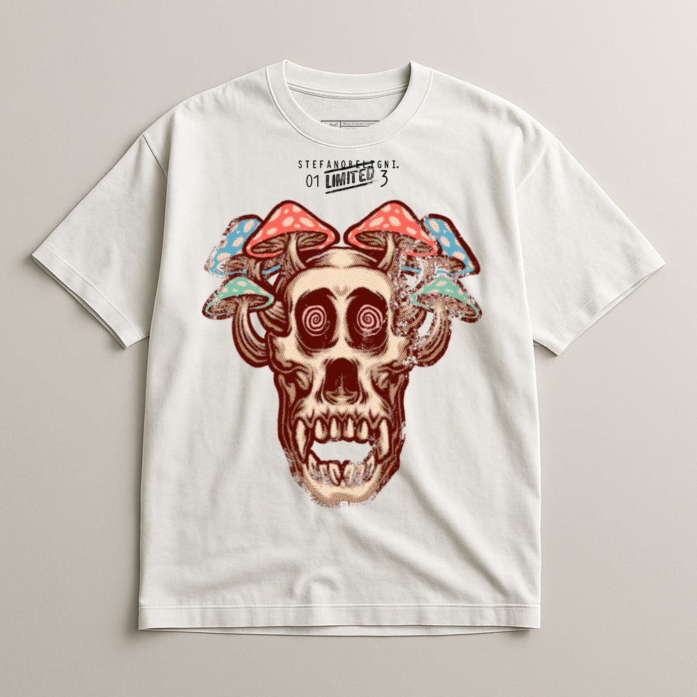 Skull and Mushrooms Graphic T-Shirt Unique Design