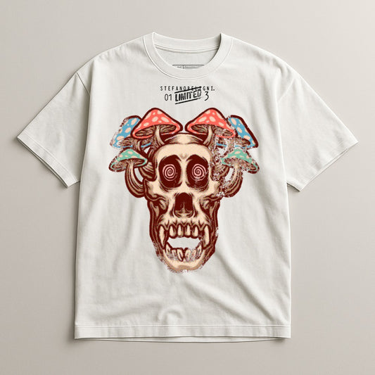 Skull and Mushrooms Graphic T-Shirt Unique Design