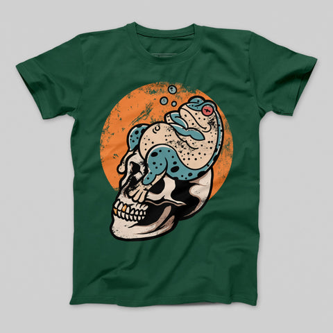 Spooky Skull with Frog Illustration Graphic T-shirt