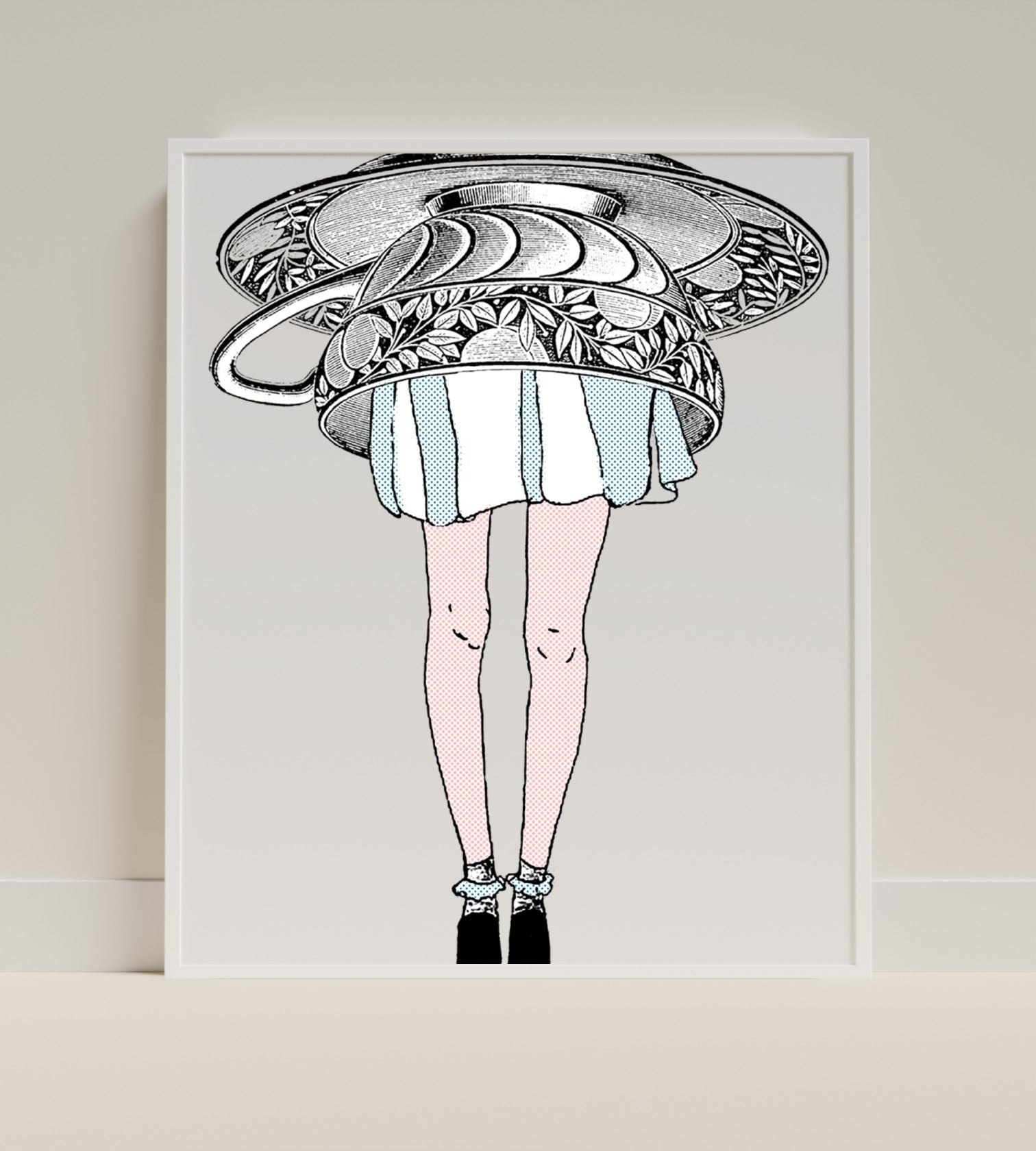 Abstract Art of Girl with Tea Cup Frame Wall Art