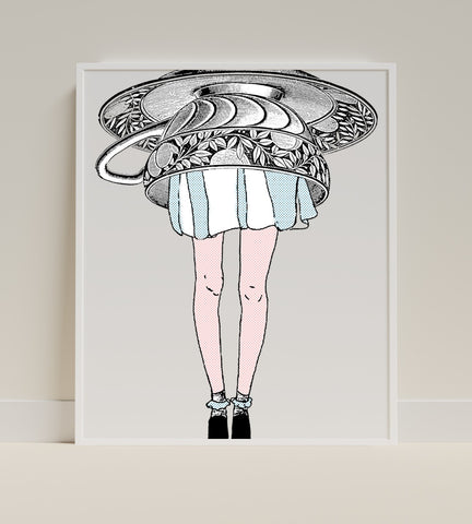 Abstract Art of Girl with Tea Cup Frame Wall Art