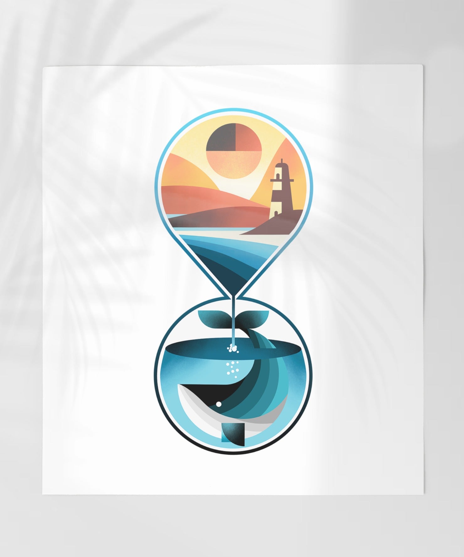 Abstract Lighthouse and Whale Hourglass Artwork