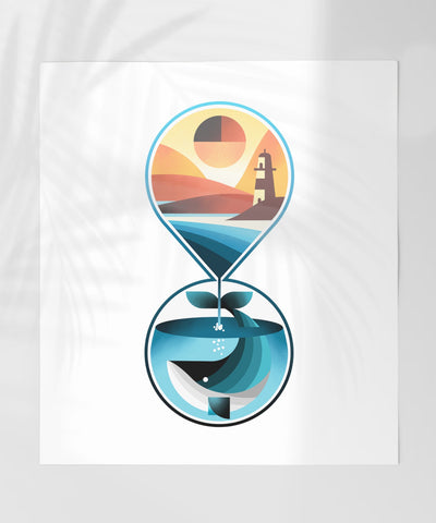 Abstract Lighthouse and Whale Hourglass Artwork