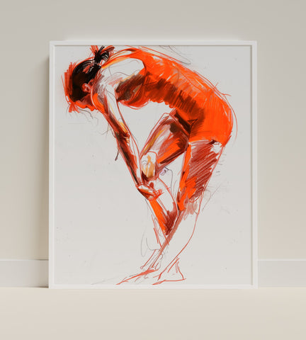 Expressive Red Abstract Dance Art Print for Home Decor