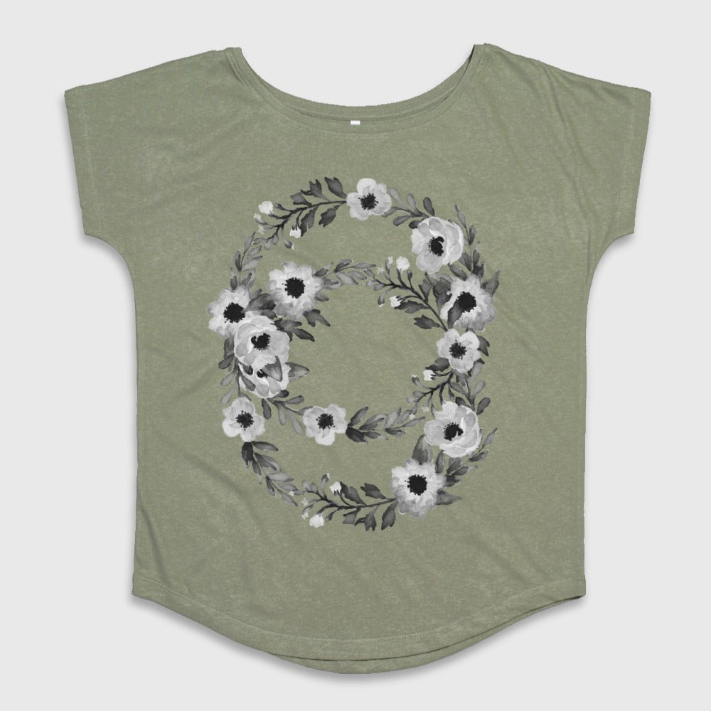 Olive Green Floral Wreath Graphic Women's T-Shirt