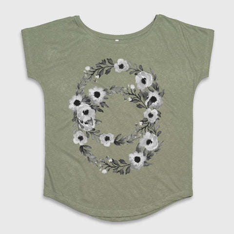 Olive Green Floral Wreath Graphic Women's T-Shirt