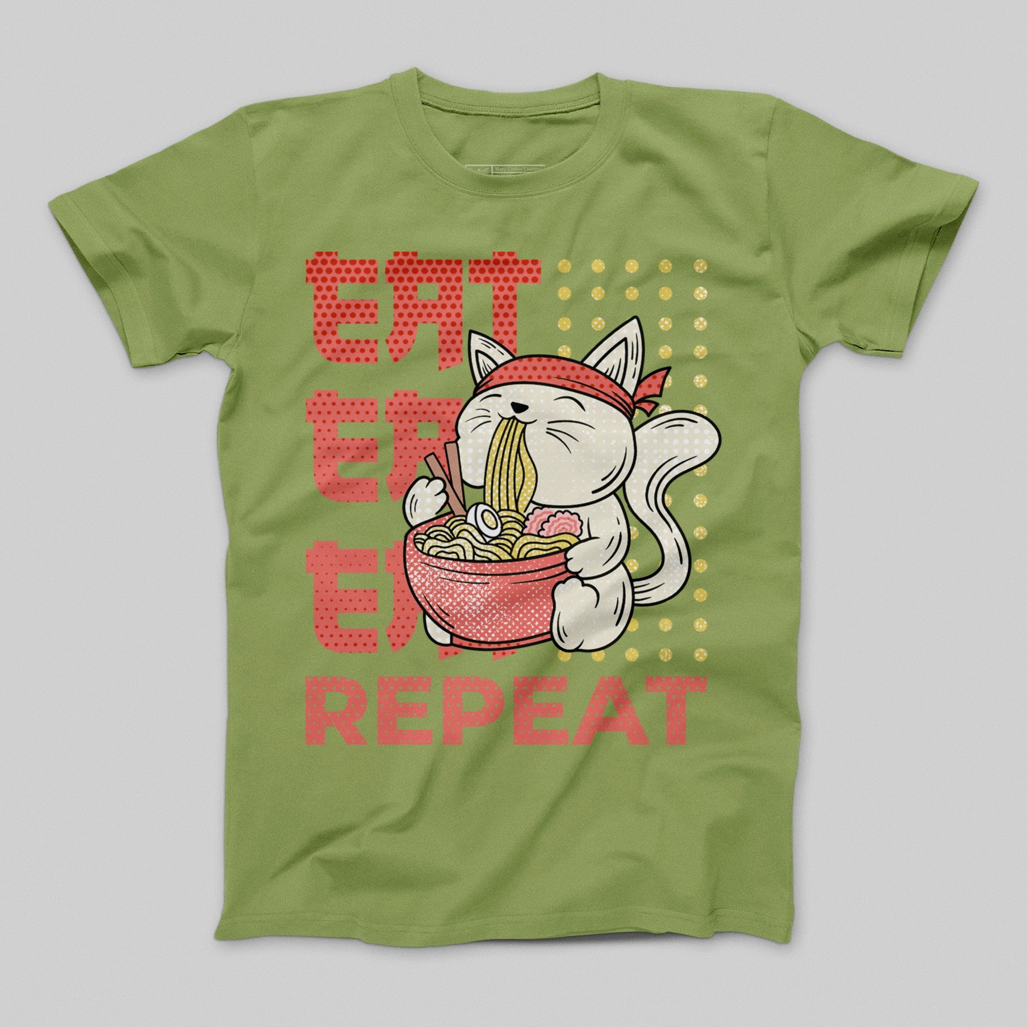 Cute Noodle Eating Cat Design Funny T-Shirt