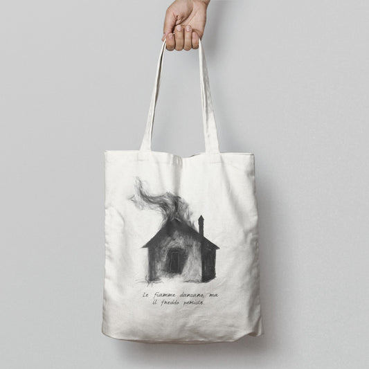 Artistic House and Smoke Print Tote Bag