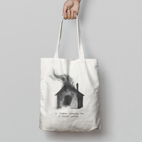 Artistic House and Smoke Print Tote Bag