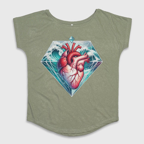 Artistic Heart and Waves Graphic Tee Shirt