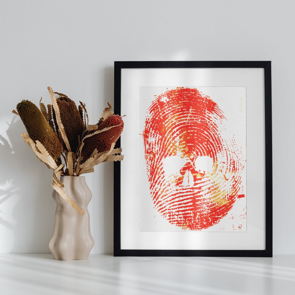 Red Skull Fingerprint Art Framed Print for Modern Decor