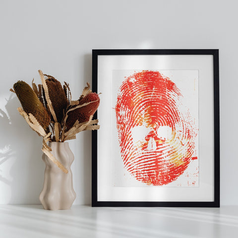 Red Skull Fingerprint Art Framed Print for Modern Decor