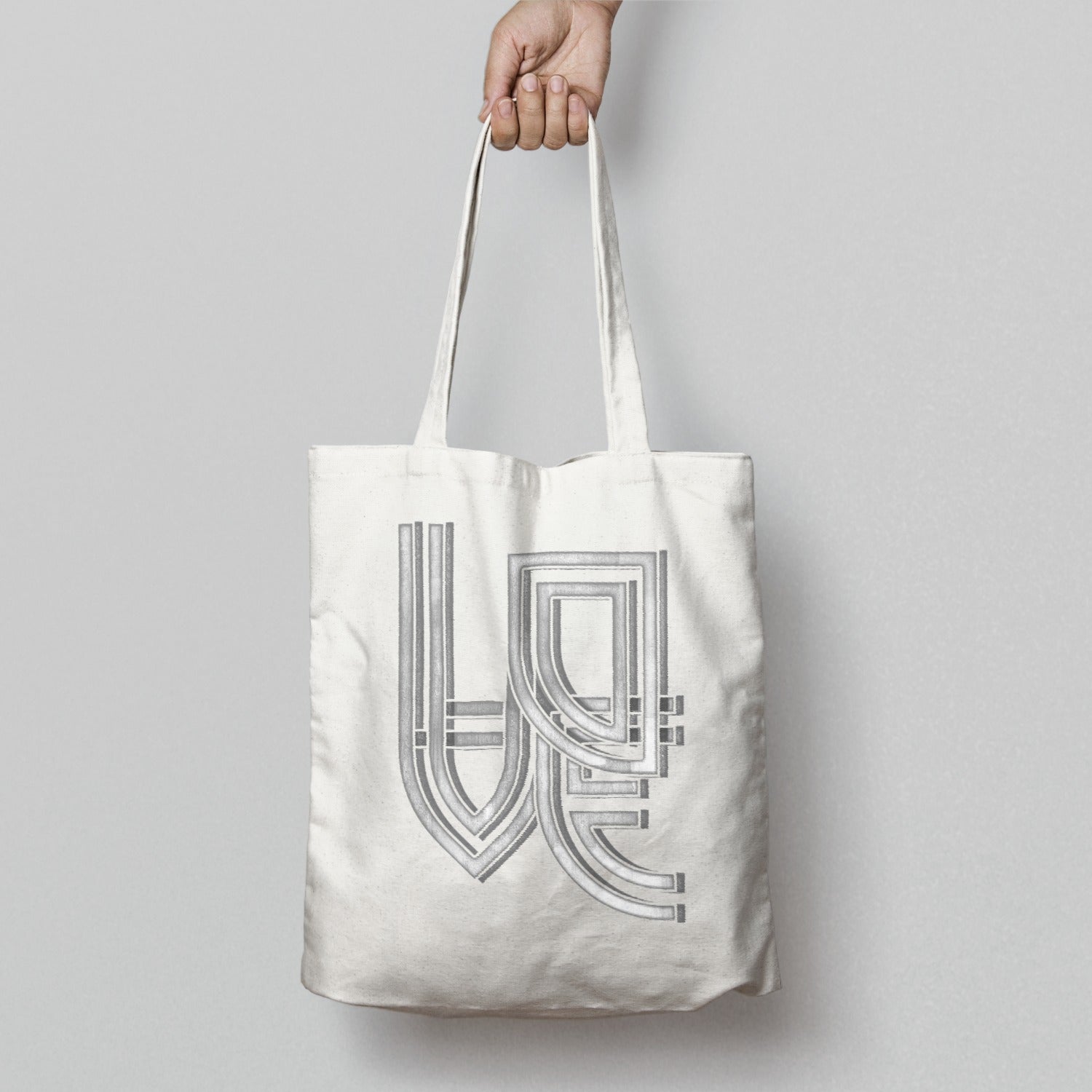 Stylish White Tote Bag with Unique Geometric LOVE Design