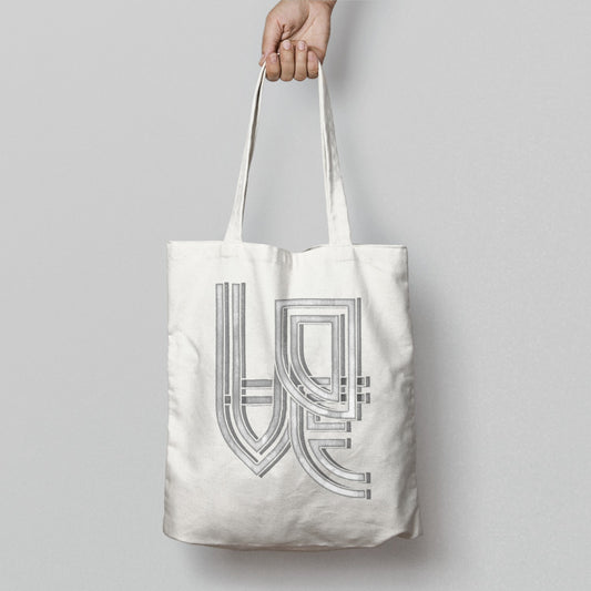 Stylish White Tote Bag with Unique Geometric LOVE Design