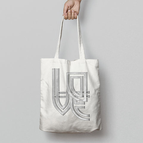 Stylish White Tote Bag with Unique Geometric LOVE Design