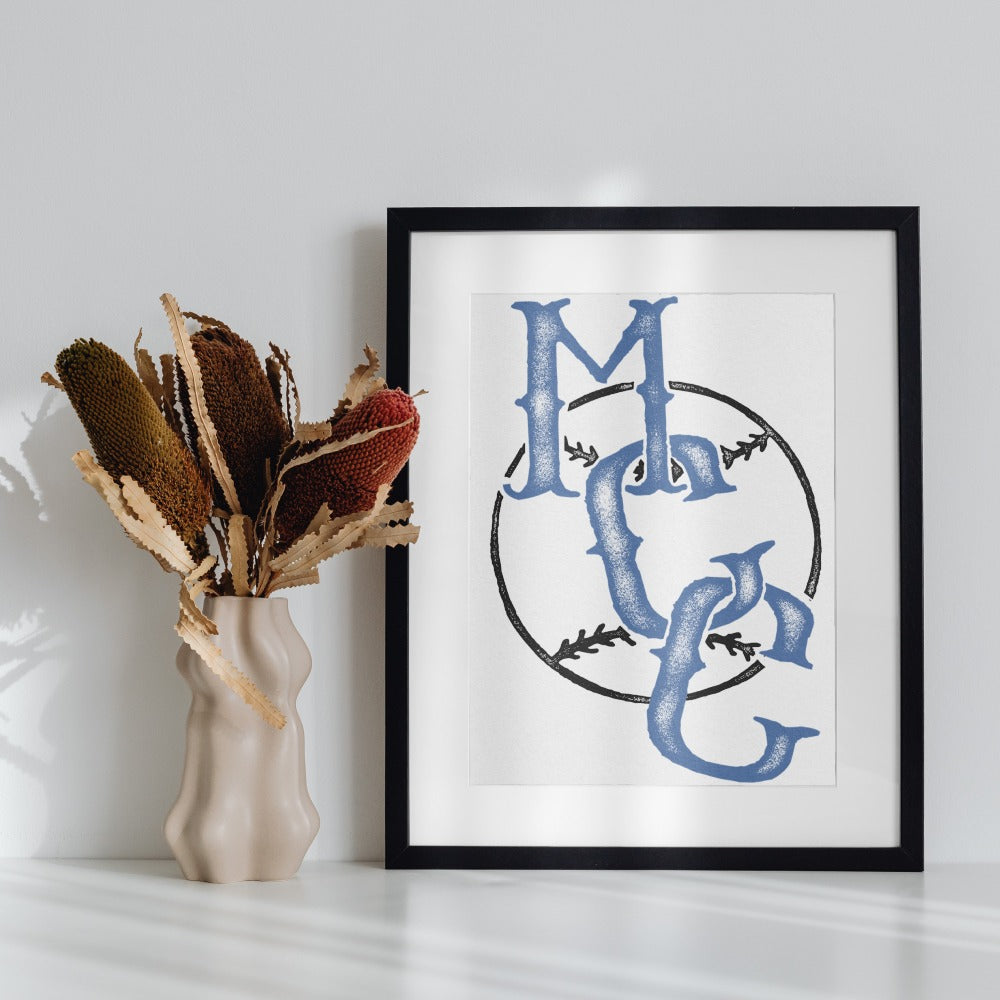Blue and Black Typography Art Print with Frame Product