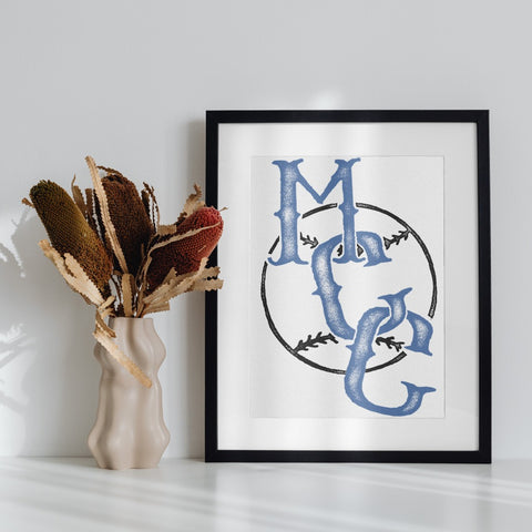 Blue and Black Typography Art Print with Frame Product