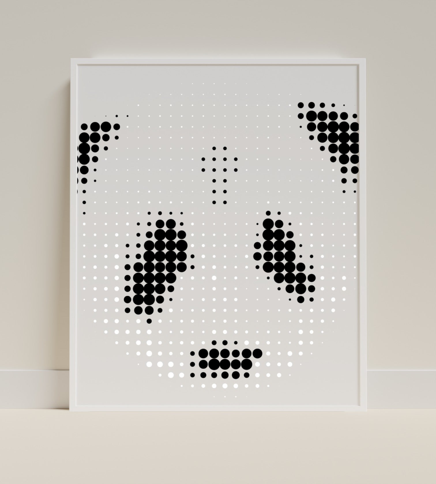 Modern Dot Art Panda Face Black and White Print