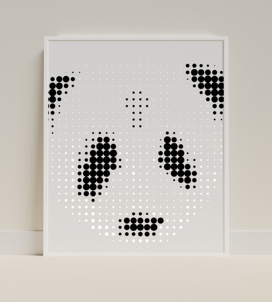 Modern Dot Art Panda Face Black and White Print