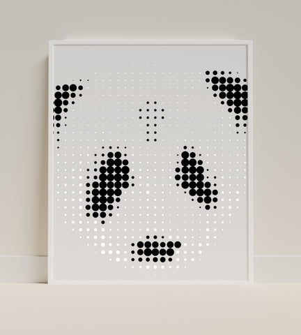 Modern Dot Art Panda Face Black and White Print