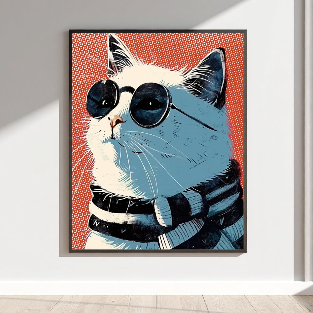 Cool Cat in Sunglasses Retro Art Print Wall Decor