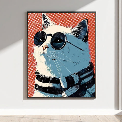Cool Cat in Sunglasses Retro Art Print Wall Decor