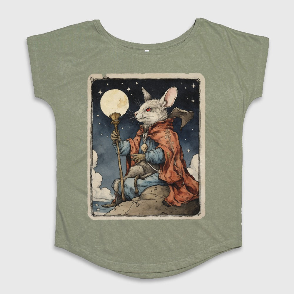 Rabbit Mage Holding Moon Staff Graphic Shirt