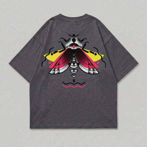 Abstract Bug Design Bold Color Back Artwork product type
Insect graphic
Abstract bug
Beetle art
Moth design
Vibrant colors
Dark gray tee
Back print
Artistic apparel
Unique shirt
Graphic top
Modern streetwear
Casual clothing
Yellow pink
Red black
White gray
Short sleeve
Statement piece
Cool design
Creature art
Pop colors