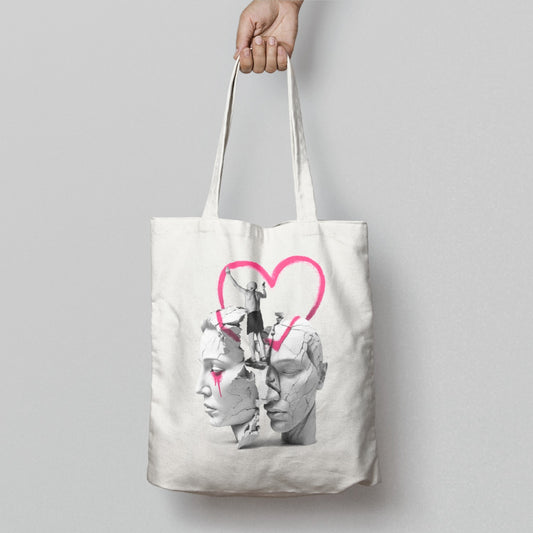 Modern Abstract Art with Heart Print Tote Bag Product
