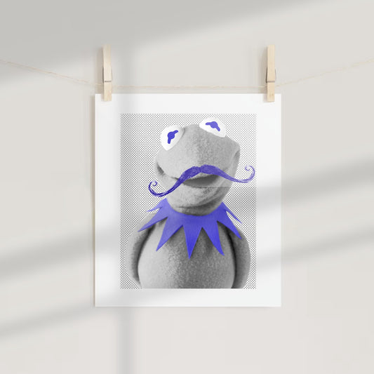 Quirky Kermit with Mustache Wall Art Poster Print