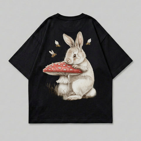 Adorable Rabbit Red Mushroom Flying Bees Art Print product type