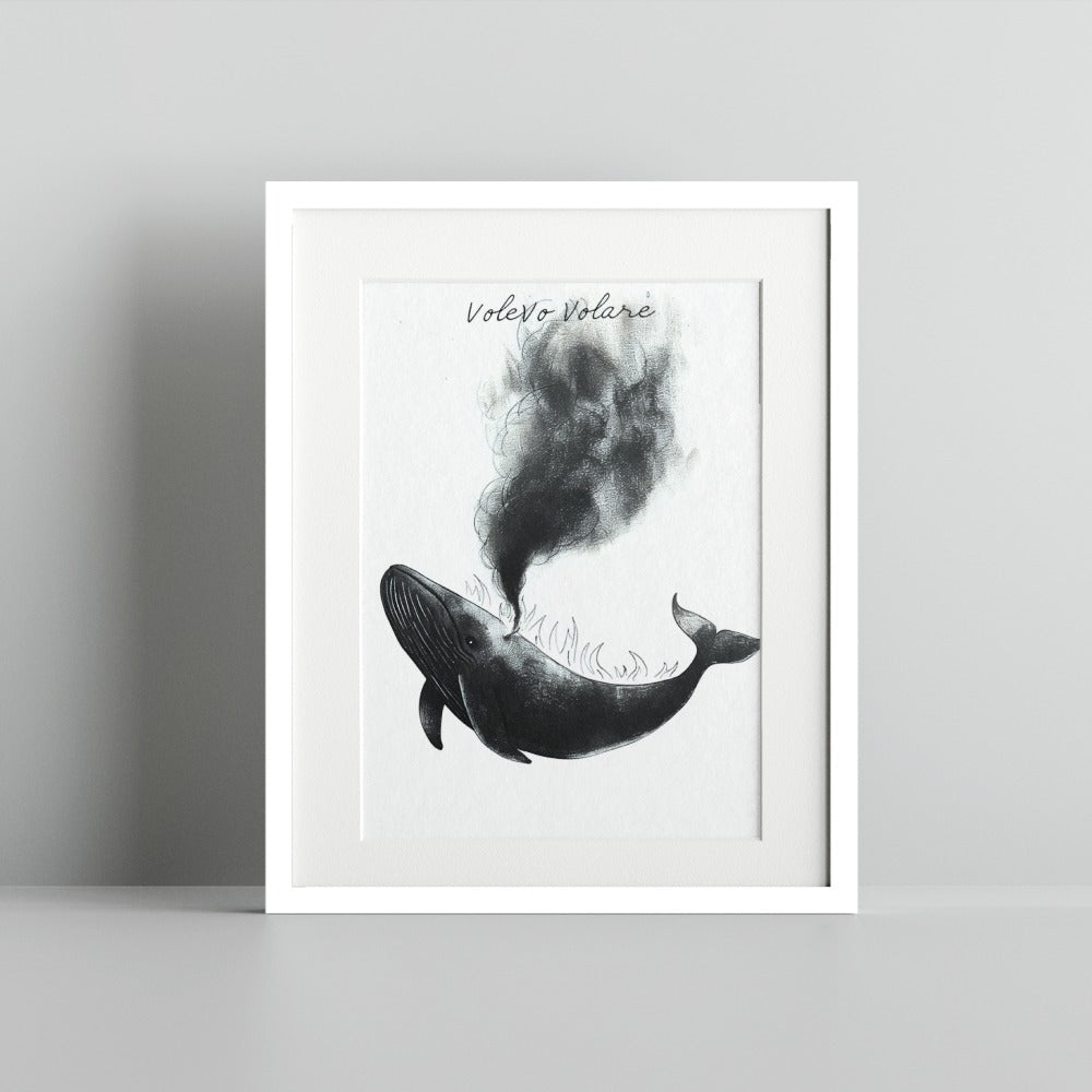 Artistic Whale with Smoke Volere Volare Poster