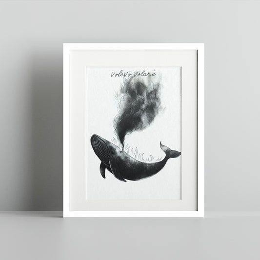 Artistic Whale with Smoke Volere Volare Poster