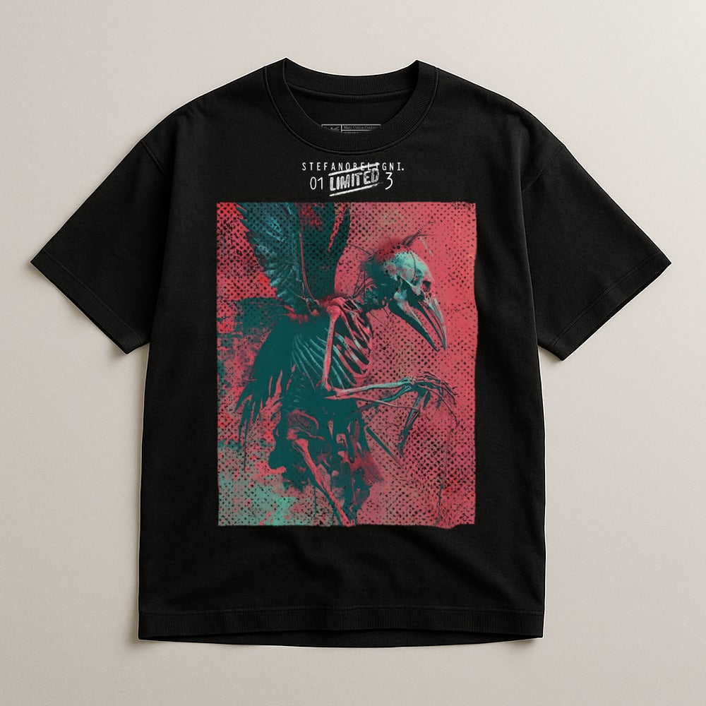 Limited Edition Skeleton Bird Design Graphic T-Shirt