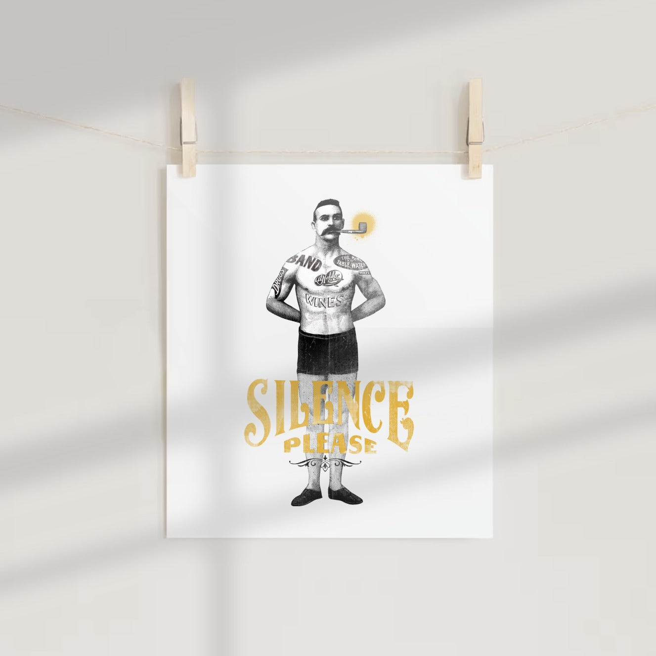 Silence Please Mustached Man with Pipe Print