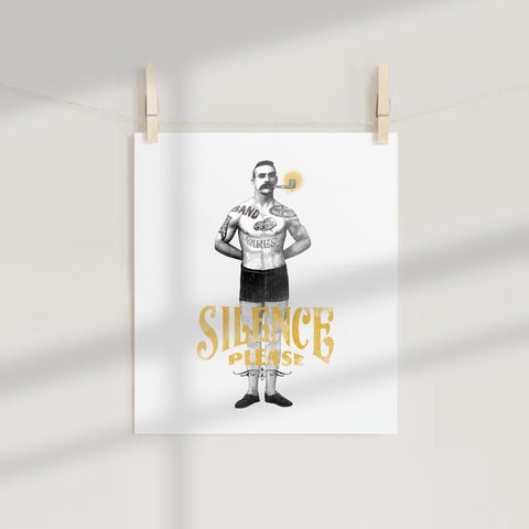 Silence Please Mustached Man with Pipe Print