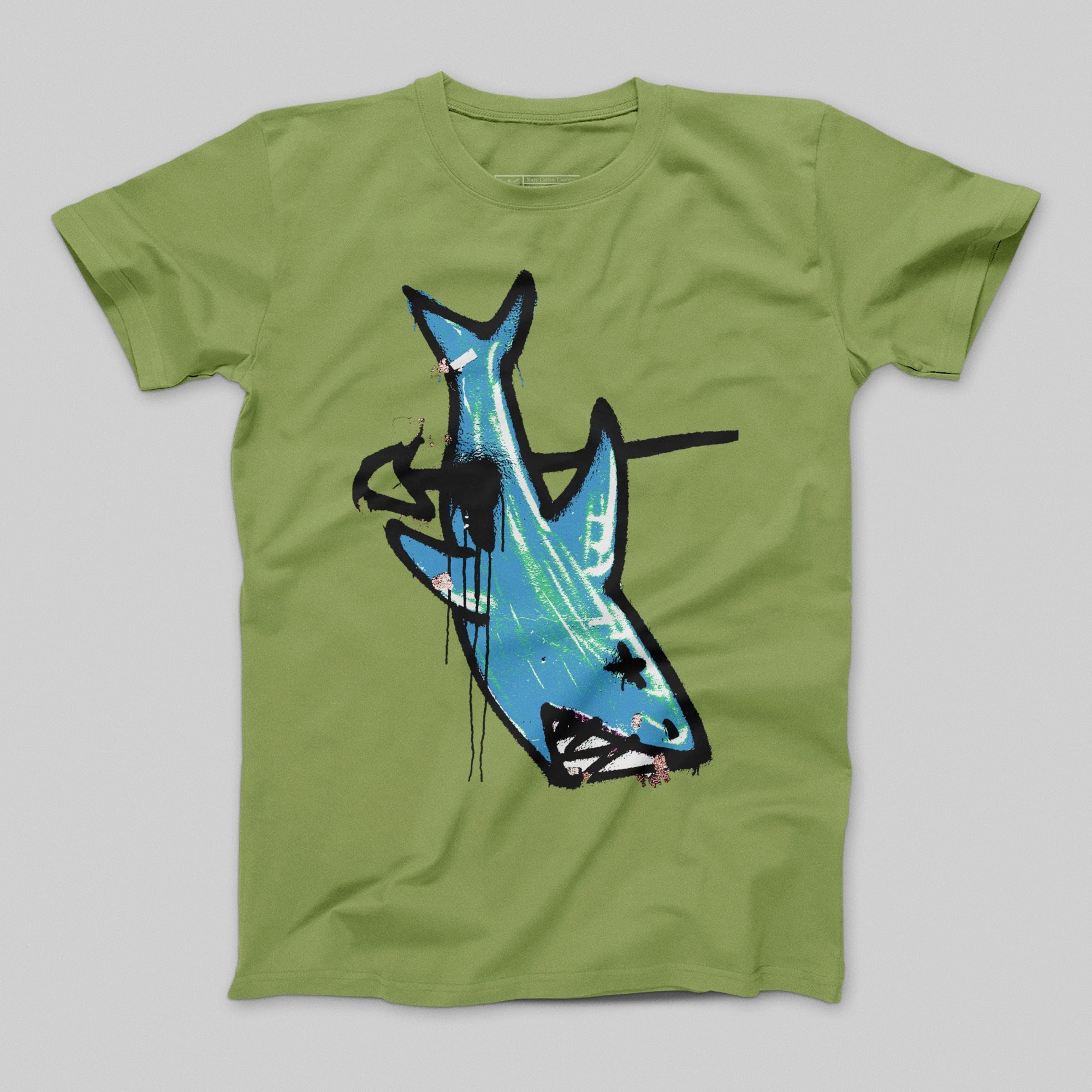 Graphic Shark Design on Green T-shirt Product
