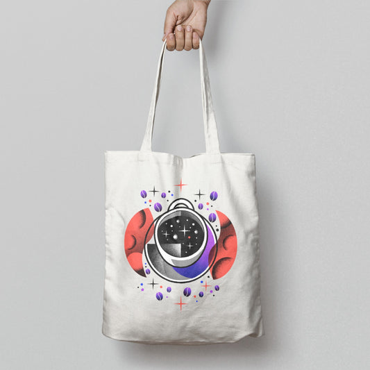 Cosmic Astronaut Design Tote Bag with Artistic Flair